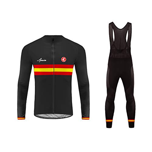 Future Sports MTB Invierno Termo Maillot de Ciclismo Hombre Mangas Largas Ropa para Bicicleta 20D Cojín Conjunto Bici de Montaña Chaqueta+Bib Pantalones Culote de Ciclista Largo