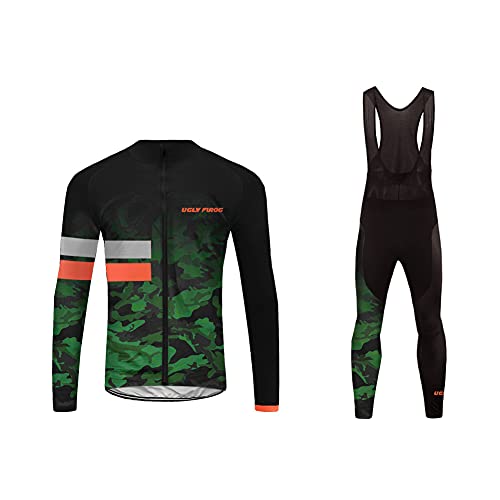 Future Sports MTB Invierno Termo Maillot de Ciclismo Hombre Mangas Largas Ropa para Bicicleta 20D Cojín Conjunto Bici de Montaña Chaqueta+Bib Pantalones Culote de Ciclista Largo