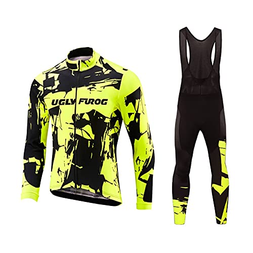 Future Sports MTB Invierno Termo Maillot de Ciclismo Hombre Mangas Largas Ropa para Bicicleta 20D Cojín Conjunto Bici de Montaña Chaqueta+Bib Pantalones Culote de Ciclista Largo