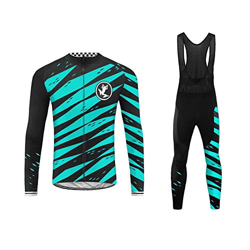 Future Sports MTB Invierno Termo Maillot de Ciclismo Hombre Mangas Largas Ropa para Bicicleta 20D Cojín Conjunto Bici de Montaña Chaqueta+Bib Pantalones Culote de Ciclista Largo