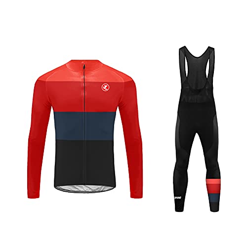 Future Sports MTB Invierno Termo Maillot de Ciclismo Hombre Mangas Largas Ropa para Bicicleta 20D Cojín Conjunto Bici de Montaña Chaqueta+Bib Pantalones Culote de Ciclista Largo