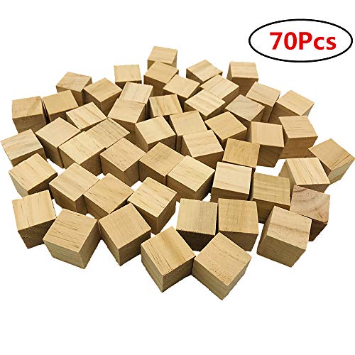 Fycooler Cubos de Madera Cuadrados (Pack de 70) Bloques de Madera Cuadrados Pequeños – 2x2x2cm Cubos Madera Pino Natural Sin Acabado - Bloque Madera Educativo Manualidades,Sellos,Rompecabezas,Números