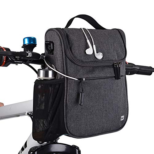 G-raphy 4L Bolsa de Manillar de Bicicletas de Carretera y de Montaña para Ciclismo, Bolsa Bici Impermeable Incluye Correa para el Hombro Extraíble y Cubierta para la Lluvia (Gris)