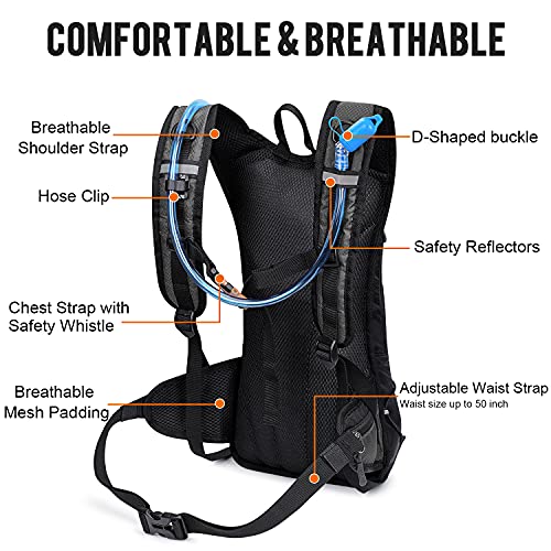 G4Free Mochila de hidratación Duradera Impermeable para Correr con Vejiga de Agua de 2L de Grado Alimenticio de PEVA para Senderismo Ciclismo Caminar