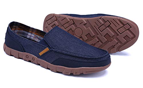 Gaatpot Hombre Zapatos de Lona Mocasines Verano Sneaker Zapatos de Cubierta Casual Canvas Ponerse Zapatillas de Deporte Azul 46EU