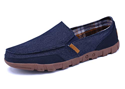 Gaatpot Hombre Zapatos de Lona Mocasines Verano Sneaker Zapatos de Cubierta Casual Canvas Ponerse Zapatillas de Deporte Azul 46EU