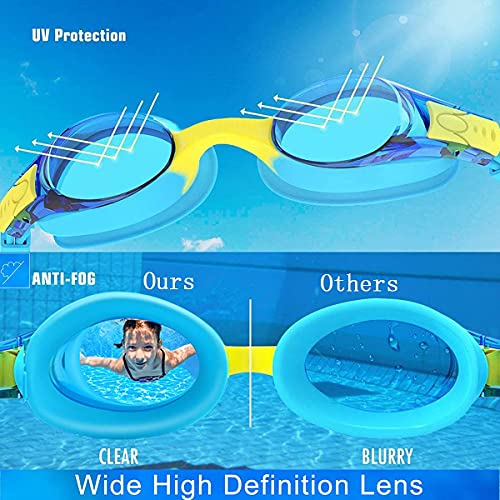 Gafas de Buceo Para Niños, Gafas Piscina Niños, Disponible Para Niños Y Niñas de 3 a 12 años. Antivaho y anti-ultravioleta, Con 2x Tapones Para Los Oídos, 1x Pinzas Para La Nariz