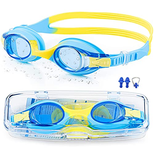 Gafas de Buceo Para Niños, Gafas Piscina Niños, Disponible Para Niños Y Niñas de 3 a 12 años. Antivaho y anti-ultravioleta, Con 2x Tapones Para Los Oídos, 1x Pinzas Para La Nariz