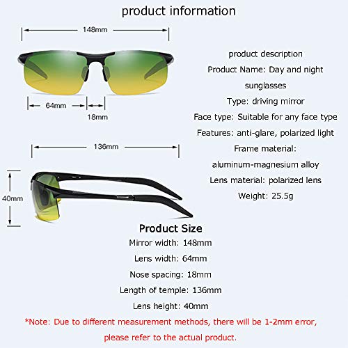 Gafas de conducción polarizadas de visión Nocturna, Conductor Profesional HD antirreflejo protección UV Gafas de Seguridad Ultra Ligeras，Gafas Ciclistas de Doble Uso día y Noche para Hombres.