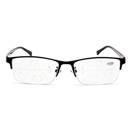 Gafas de lectura multifoco progresivas para hombres, lentes de resina con montura de metal, gafas para computadora con luz azul, gafas de sol fotocromáticas, dioptrías de +1.0 a +3.0,Negro,+2.0