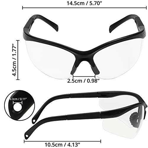 Gafas de Seguridad Negras , Gafas Proteccion - Trozo 12 Gafas Protectoras Ojos con Lentes Plástico Transparente y Plaquetas Nasales y Fundas de Patillas de Goma para un Ajuste Cómodo - Laboratorio Química, Construcciones y Más