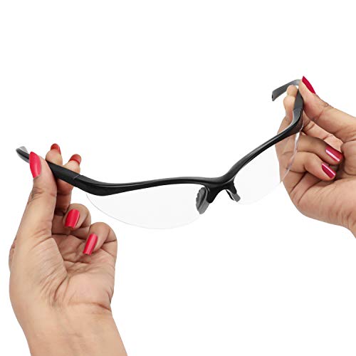 Gafas de Seguridad Negras , Gafas Proteccion - Trozo 12 Gafas Protectoras Ojos con Lentes Plástico Transparente y Plaquetas Nasales y Fundas de Patillas de Goma para un Ajuste Cómodo - Laboratorio Química, Construcciones y Más