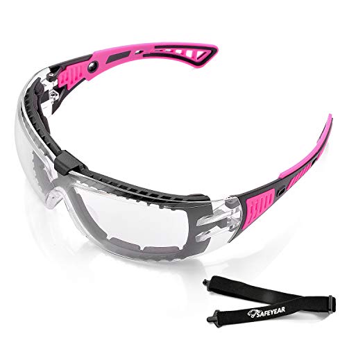 Gafas de Seguridad Para Mujer,con Cinta Ajustable,Gafas Protectoras Rellena de Espuma,Anti-polvo, Estilo Deportivo SG010FM