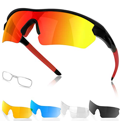 Gafas de Sol Deportivas Polarizadas para Hombre y Mujer, 5 Lentes Intercambiables Protección UV Gafas de Sol para Correr, Ciclismo, Pescar, Golf, Tomar el Sol, Acampar, Ski, Conducción, Aire Libre