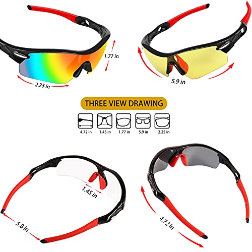 Gafas de Sol Deportivas,CrazyFire UV 400 Protección Gafas Deportivas Polarizadas con 5 Set De Lentes Intercambiables para Hombre Mujer