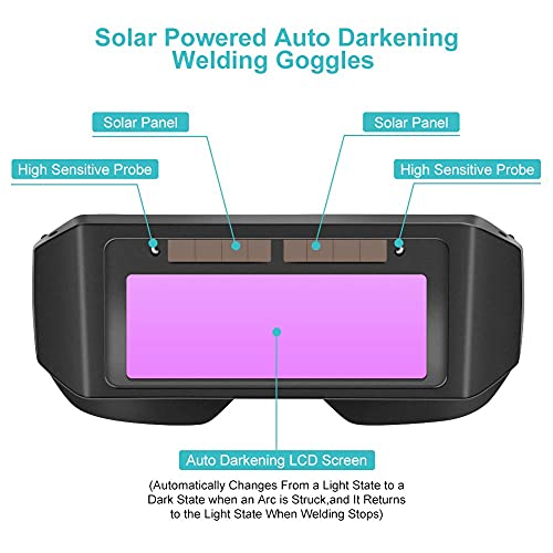 Gafas de Soldar con Oscurecimiento Automático Solar, Gafas de Soldador TIG MIG, Gafas Protectoras de Seguridad para los Ojos, Máscara Gafas Antideslumbrantes Antideslumbrantes, Negro
