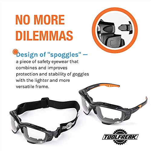 Gafas protectoras de diseño “spoggles” de primera calidad ToolFreak | La combinación perfecta de gafas de seguridad y gafas de diseño (Spoggle - transparente)