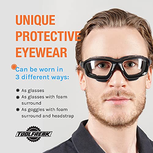 Gafas protectoras de diseño “spoggles” de primera calidad ToolFreak | La combinación perfecta de gafas de seguridad y gafas de diseño (Spoggle - transparente)