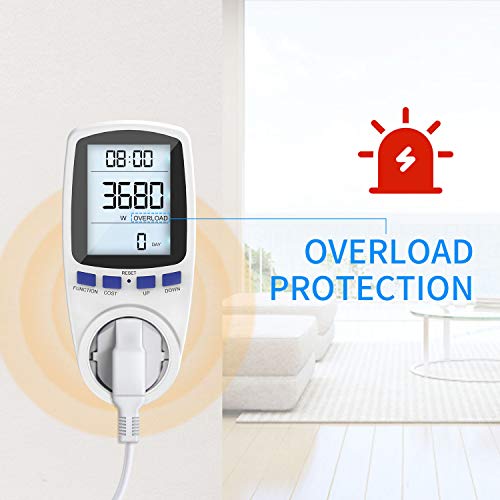 Gafild Medidor de consumo de corriente del medidor de energía, Medidor de Costo de Energía Medidor con pantalla LCD, protección contra sobrecarga, 3680W