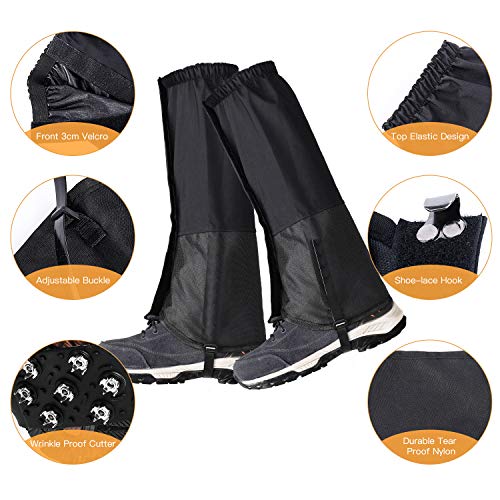 Gafild Polainas de Senderismo, Polainas de Nieve Impermeable Ligeras Transpirable al Aire Libre Polainas Unisex Nieve Legging Polainas con Snow Grips para Montaña, Esquí, Escalada, Caza, Camping