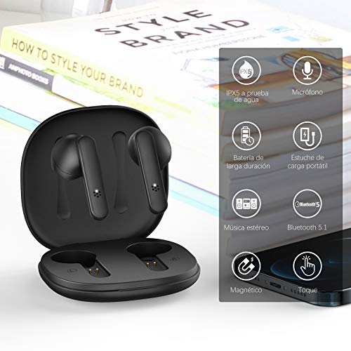 GAMURRY Auriculares Bluetooth,inalámbricos cascos bluetooth,Con llamada de Micrófono y Control Táctil,Con Estuche de Carga Portátil,IPX5 a prueba de agua, Adecuada Para Teléfono móvil,Computadora, etc