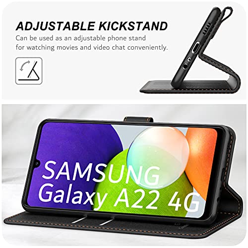 Ganbary Funda Compatible con Samsung Galaxy A22 4G/ M22, Funda Movil Carcasa PU Cuero con Ranura para Tarjeta Cierre Magnético, Función de Soporte para Galaxy A22 4G/ Galaxy M22, Negro