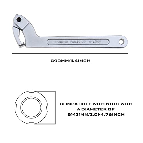 Gancho de cromo vanadio Llave ajustable Herramienta C Abrazadera de tuerca de 51-121 mm