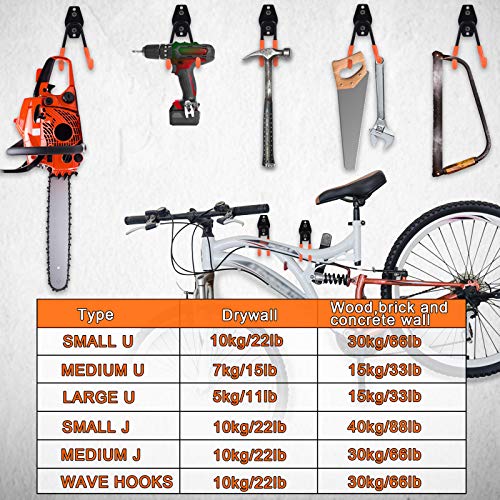 Gancho de Garaje, Cadrim 2pcs de Vendaje + 12pcs de Ganchos Sistemas de Almacenaje Pared de Hierro con Revestimiento Antideslizante Soporte Pesado, para Herramientas Eléctricas, Bicicletas, Escaleras