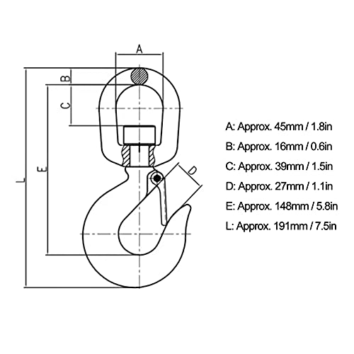 Gancho De Grúa, Ligero 8 Toneladas De Fuerza De Ruptura Ganchos De Elevación De Acero Aleado Rotación Flexible 2 Toneladas De Carga Nominal Tipo Americano Para Remolques Para Transporte