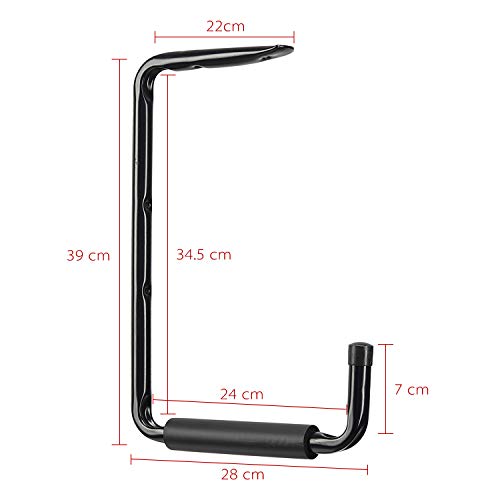 Ganchos de Garaje, 39 * 28cm Ganchos para Colgar Techo de Acero para Almacenamiento de Pared con EVA Revestimiento Antideslizante, Soporte Bici para Organizar Escaleras, Bicicletas, 2 Piezas/Negro