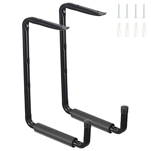 Ganchos de Garaje, 39 * 28cm Ganchos para Colgar Techo de Acero para Almacenamiento de Pared con EVA Revestimiento Antideslizante, Soporte Bici para Organizar Escaleras, Bicicletas, 2 Piezas/Negro