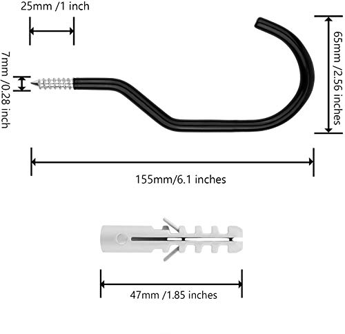 Ganchos Para Bicicletas, Gancho de Almacenamiento Para Colgar en el techo, de Metal Resistente, Atornillado para Garaje, Bicicleta de Montaña, Escalera, red, Tabla de Snowboard, Manguera (Black)
