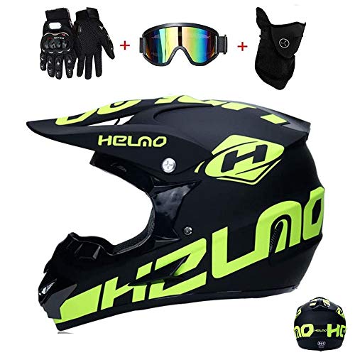 GAODA Casco de motocross, para adultos para exteriores casco de bicicleta de montaña, Cross Integral Enduro Infantil Casco Motocross con Gafas, Mascarilla, Guantes. (L)