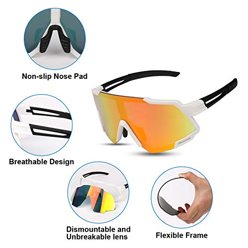 GARDOM Gafas de Ciclismo Hombres Mujeres, Gafas de Sol Deportivas con 5 Lentes Intercambiable para Correr Pescar Escalar Esquiar Vacaciones