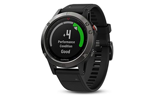 Garmin Fenix 5- Reloj multideporte, con GPS y medidor de frecuencia cardiaca, lente de cristal y bisel de acero inoxidable, 47 mm, cinta negra