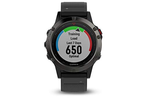 Garmin Fenix 5- Reloj multideporte, con GPS y medidor de frecuencia cardiaca, lente de cristal y bisel de acero inoxidable, 47 mm, cinta negra