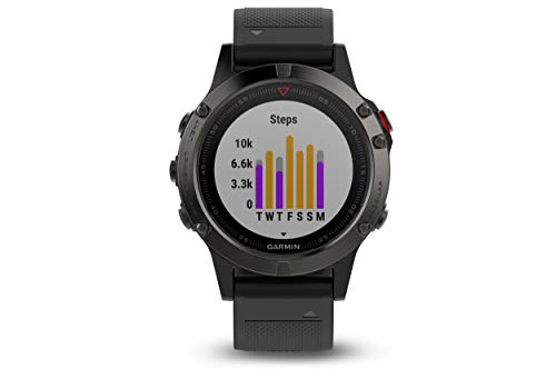 Garmin Fenix 5- Reloj multideporte, con GPS y medidor de frecuencia cardiaca, lente de cristal y bisel de acero inoxidable, 47 mm, cinta negra