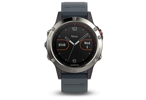 Garmin Fenix 5 - Reloj multideporte con GPS y medidor de frecuencia cardiaca, lente de cristal y bisel de acero inoxidable, 47 mm, Plata/Gris Granito (Reacondicionado)