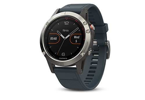 Garmin Fenix 5 - Reloj multideporte con GPS y medidor de frecuencia cardiaca, lente de cristal y bisel de acero inoxidable, 47 mm, Plata/Gris Granito (Reacondicionado)