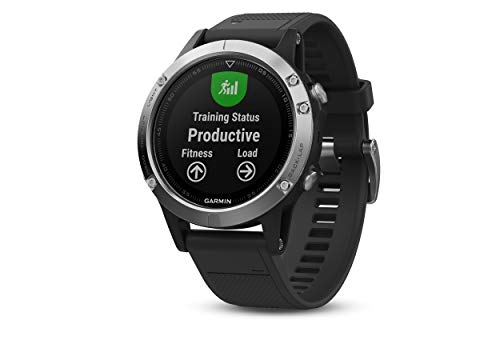 Garmin Fenix 5 Silver - Reloj Multisport GPS con Navegación y frecuencia Cardíaca, Color Plata con correa negra