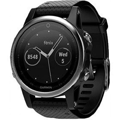 Garmin Fenix 5S - Reloj multideporte, con GPS y medidor de frecuencia cardiaca, lente de cristal y bisel de acero inoxidable, 42 mm, Plata/Negro