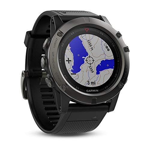 Garmin Fenix 5X- Reloj GPS con pulsómetro, zafiro gris con correa negra, talla 51 mm (Reacondicionado)