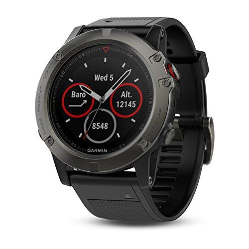 Garmin Fenix 5X- Reloj GPS con pulsómetro, zafiro gris con correa negra, talla 51 mm (Reacondicionado)