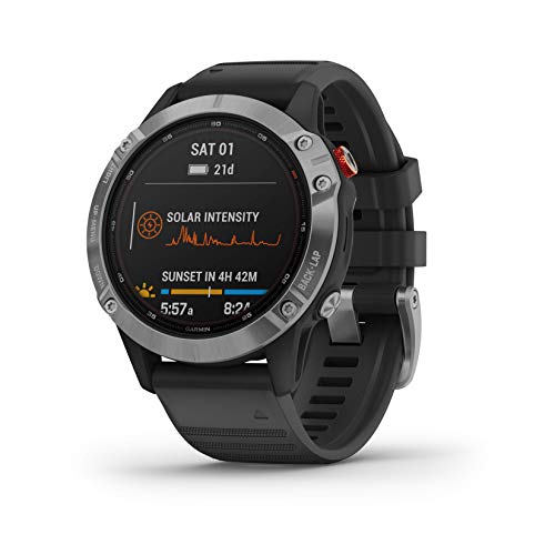 Garmin fēnix 6 Solar - Reloj multideporte avanzado con GPS y carga solar, Plateado con correa negra