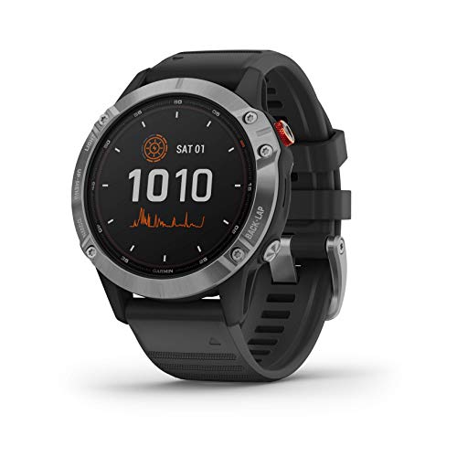 Garmin fēnix 6 Solar - Reloj multideporte avanzado con GPS y carga solar, Plateado con correa negra