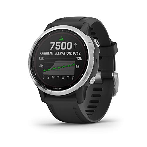 Garmin fēnix 6S Solar - Reloj multideporte avanzado con GPS y carga solar, Plateado con correa negra