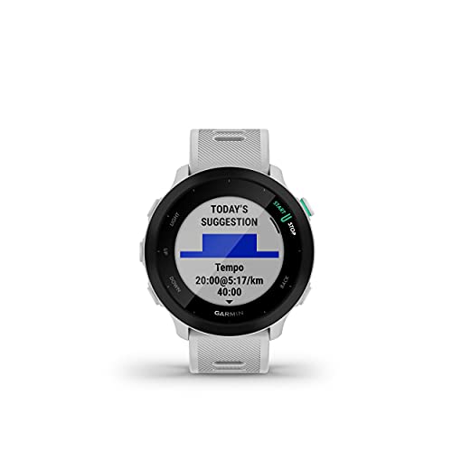 Garmin Forerunner 55 - Reloj inteligente para running con GPS, planes de entrenamiento, notificaciones y seguimiento del bienestar, Blanco