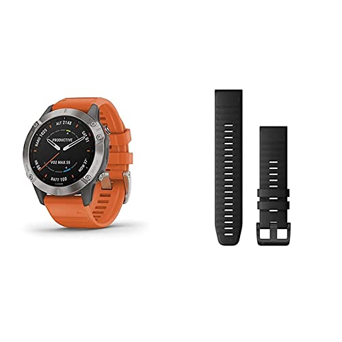 Garmin - Reloj GPS con Pulsómetro Fenix 6 Zafiro Titanio + Pulsera Quick Fit, Negro