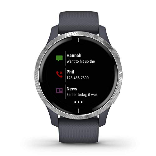 Garmin Venu - Reloj inteligente GPS con una elegante pantalla brillante para un estilo de vida activo, color azul granito