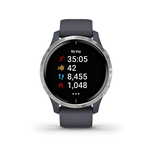 Garmin Venu - Reloj inteligente GPS con una elegante pantalla brillante para un estilo de vida activo, color azul granito